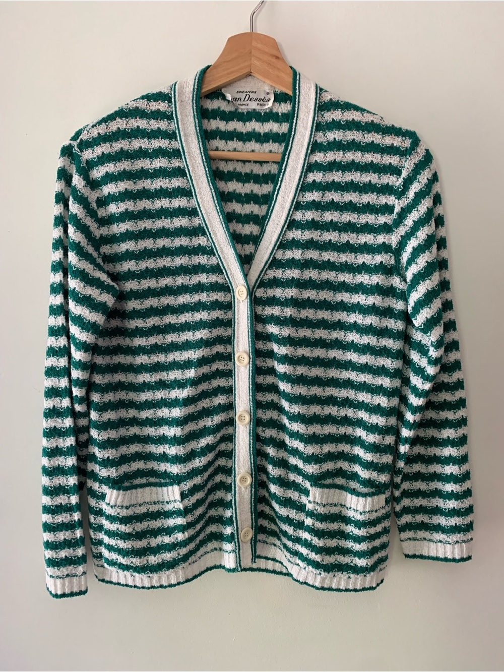 Vintage green & white stripped made in France cardigan